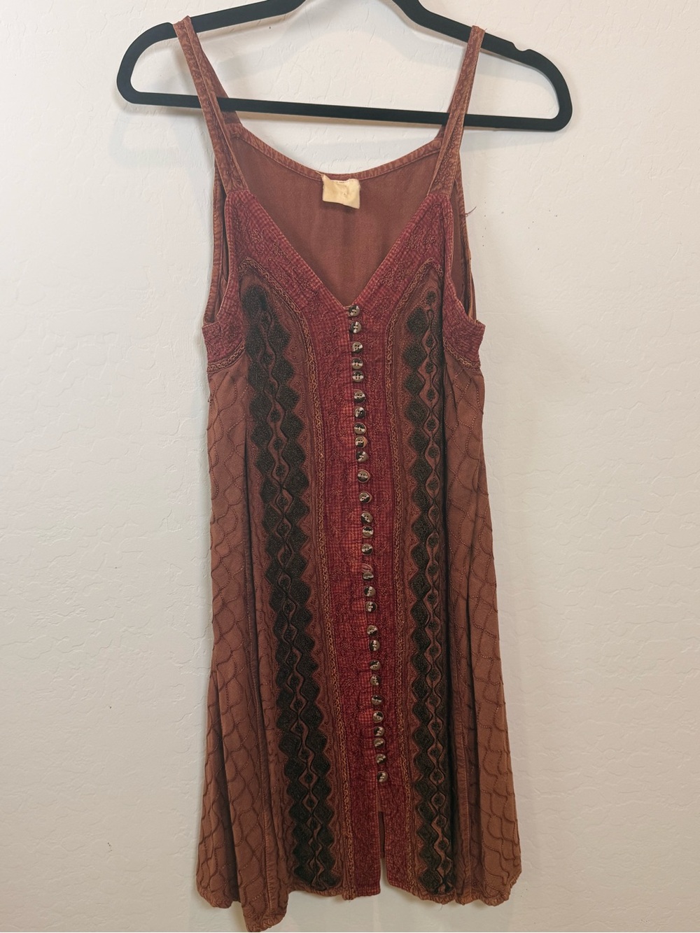 Textured Strappy Midi Dress in Rust Red and Brown